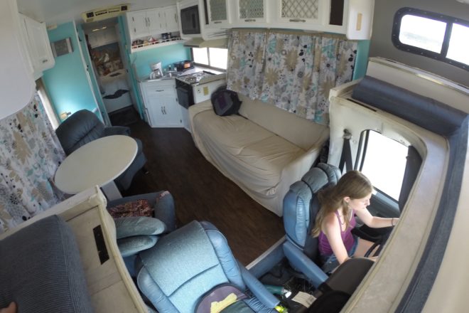 Alyssa driving our 1994 Coachmen RV