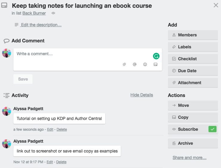trello screenshot